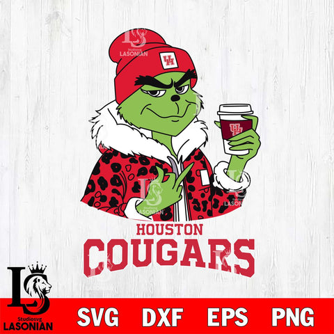 Houston Cougars Boujee Grinch Leopard Christmas Cut Files Cricut, Svg Dxf Eps Png file, Digital download , Silhouette