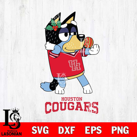 Houston Cougars Christmas Bluey Bandit Heeler Cut Files,Bluey Cricut,Christmas Svg , Bluey svg , Digital Download, dxf eps png pdf file