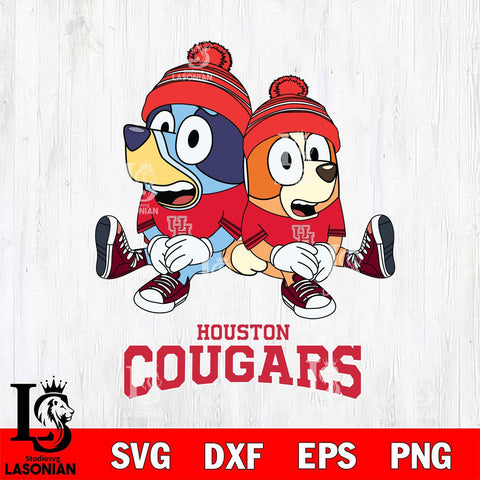 Houston Cougars Christmas Bluey & Bingo Sit Cut Files,Bluey Cricut,Christmas Svg , Bluey svg , Digital Download, dxf eps png pdf file