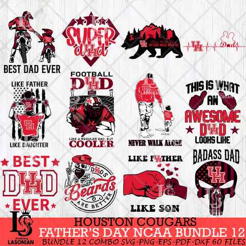 Houston Cougars Fathers Day NCAA Bundle 12 Svg Eps Dxf Png File, Digital Download, Instant Download