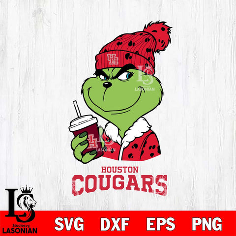 Houston Cougars Grinch Cofffe Christmas Cut Files Cricut, Svg Dxf Eps Png file, Digital download , Silhouette