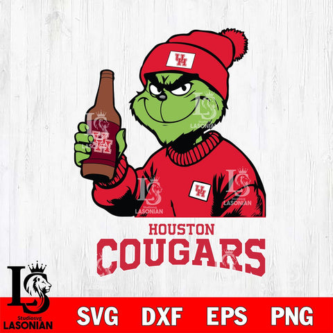 Houston Cougars Grinch Drinking Beer Christmas Cut Files Cricut, Svg Dxf Eps Png file, Digital download , Silhouette