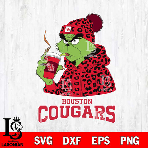 Houston Cougars Grinch Leopard Christmas Cut Files Cricut, Svg Dxf Eps Png file, Digital download , Silhouette