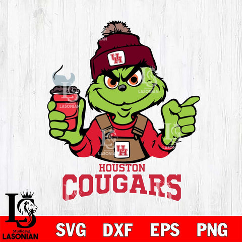 Houston Cougars Grinch with coffee Svg Eps Dxf Png File, Digital Download, Instant Download