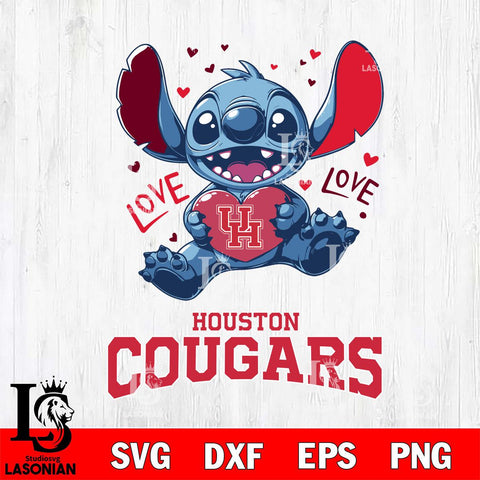 Houston Cougars Love Stitch, Svg Eps Dxf Png File, Digital Download