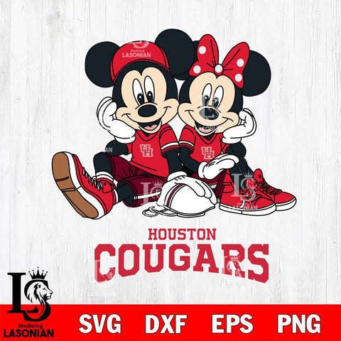 Houston Cougars Mickey Minnie Mouse Football Sit Svg Eps Dxf Png File, NCAA svg , File Cut , Digital Download , Instant Download, Cut Svg Files