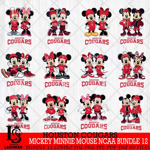 Houston Cougars Mickey Minnie Mouse NCAA Bundle 12 Svg Eps Dxf Png File, Bundle NCAA svg , File Cut , Digital Download , Instant Download, Cut Svg Files