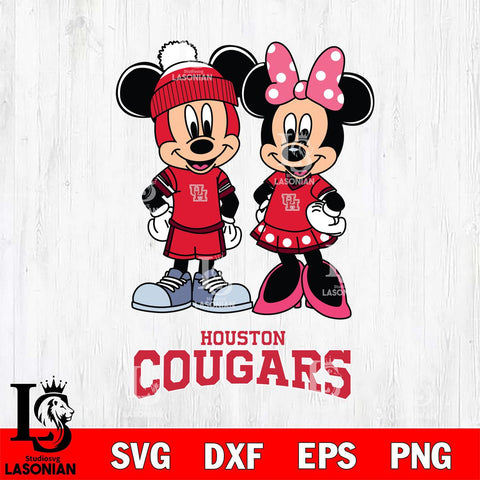 Houston Cougars Mickey Minnie Mouse Pink Svg Eps Dxf Png File, NCAA svg , File Cut , Digital Download , Instant Download, Cut Svg Files