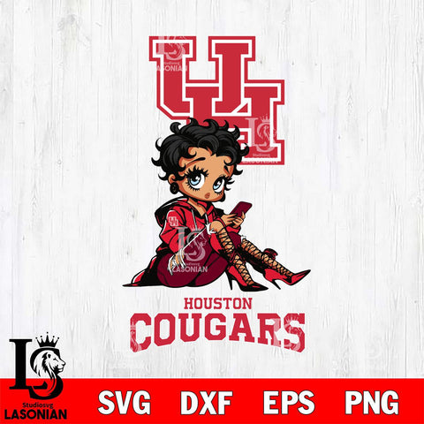 Houston Cougars Style Black Fan Girl Betty Boop, Svg Eps Dxf Png File, Digital Download