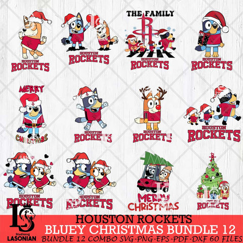 Houston Rockets Bluey Happy Christmas Bundle 12 Svg Eps Dxf Png File, Digital Download