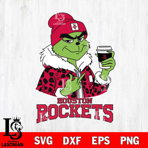 Houston Rockets Boujee Grinch Leopard Christmas Cut Files Cricut, Svg Dxf Eps Png file , Silhouette