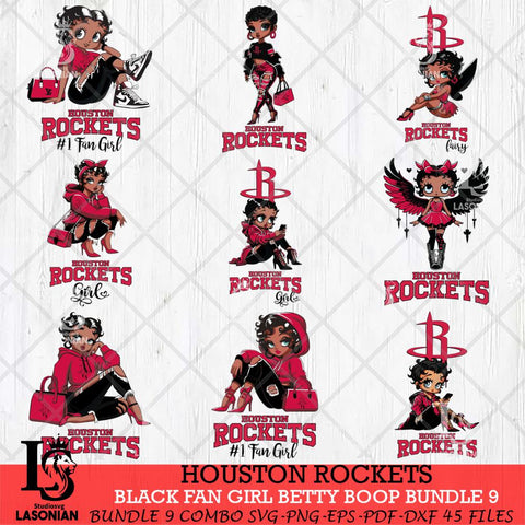 Houston Rockets Black Fan Girl Betty Boop Bundle 9 Svg Eps Dxf Png File, Digital Download, Instant Download