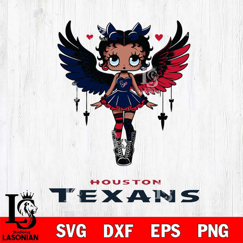 Houston Texans Anglel Black Fan Girl Betty Boop Svg Eps Dxf Png File, Digital Download, Instant Download