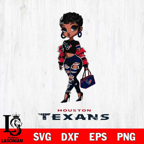 Houston Texans Beautiful Black Fan Girl Svg Eps Dxf Png File, Digital Download, Instant Download