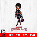 Illinois Fighting Illini Beautiful Black Fan Girl, Svg Eps Dxf Png File, Digital Download