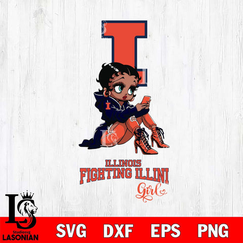 Illinois Fighting Illini Beauty Black Fan Girl Football, Svg Eps Dxf Png File, Digital Download