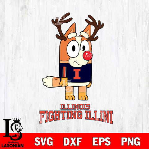 Illinois Fighting Illini Bluey Chilli Christmas Deer Svg Eps Dxf Png File, Digital Download