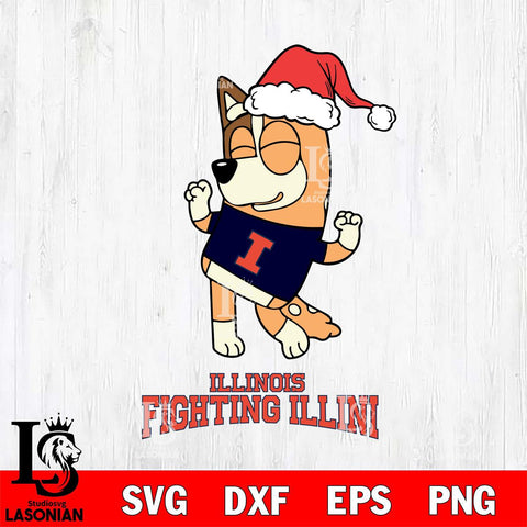 Illinois Fighting Illini Bluey Chilli Happy Christmas Svg Eps Dxf Png File, Digital Download