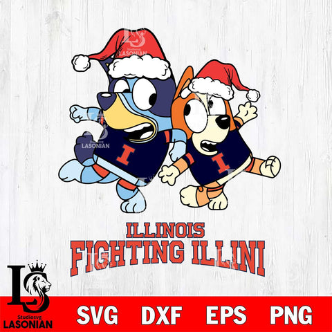 Illinois Fighting Illini Bluey Christmas Holiday Svg Eps Dxf Png File, Digital Download