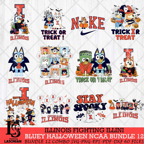 Illinois Fighting Illini Bluey Halloween NCAA 12 SVG Eps Dxf Png File, Bundle NCAA svg, Digital Download, Instant Download