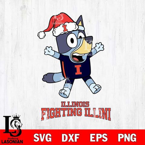 Illinois Fighting Illini Bluey Happy Christmas Svg Eps Dxf Png File, Digital Download