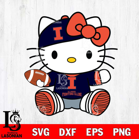 Illinois Fighting Illini Cute Hello Kitty Football 11 Svg Eps Dxf Png File, NCAA svg, Digital Download, Instant Download