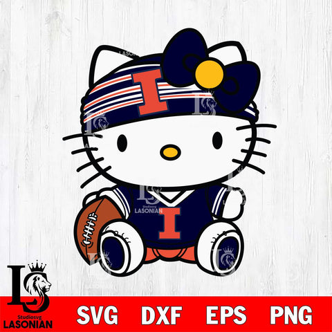 Illinois Fighting Illini Cute Hello Kitty Football 12 Svg Eps Dxf Png File, NCAA svg, Digital Download, Instant Download