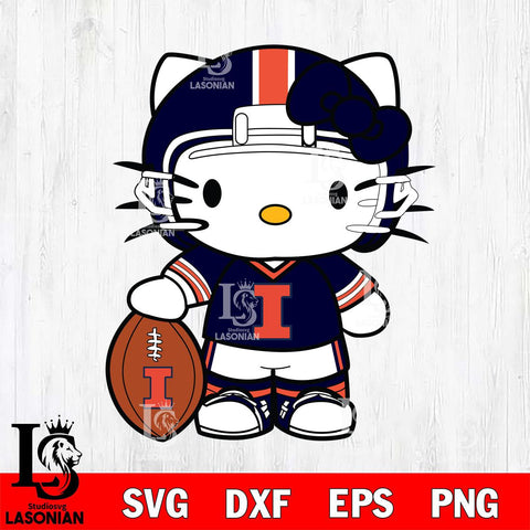 Illinois Fighting Illini Cute Hello Kitty Football 3 Svg Eps Dxf Png File, NCAA svg, Digital Download, Instant Download