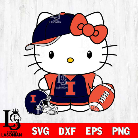 Illinois Fighting Illini Cute Hello Kitty Football 4 Svg Eps Dxf Png File, NCAA svg, Digital Download, Instant Download