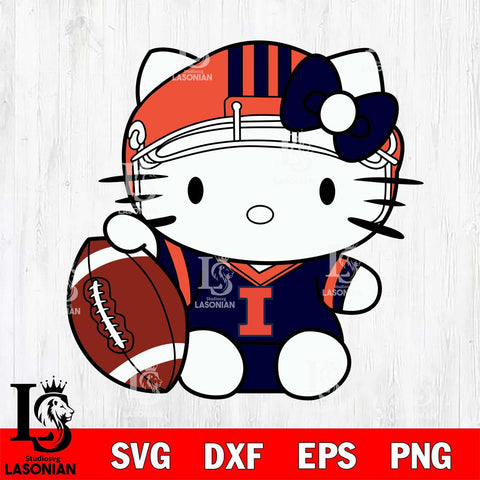 Illinois Fighting Illini Cute Hello Kitty Football 5 Svg Eps Dxf Png File, NCAA svg, Digital Download, Instant Download