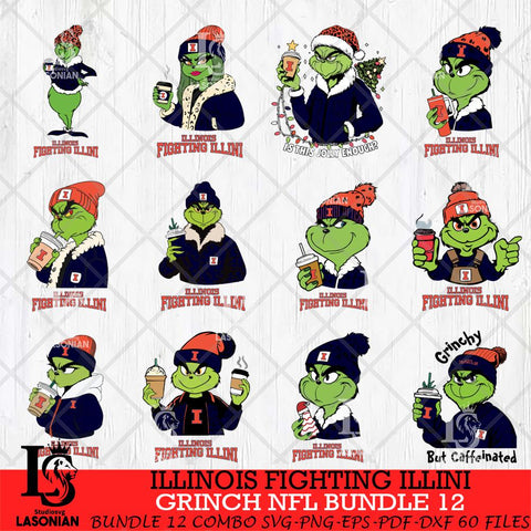 Illinois Fighting Illini Grinch NCAA Bundle 12 SVG Eps Dxf Png File, Digital Download, Instant Download