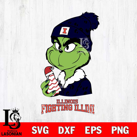 Illinois Fighting Illini Grinch Tree Cake Svg Eps Dxf Png File, Digital Download, Instant Download