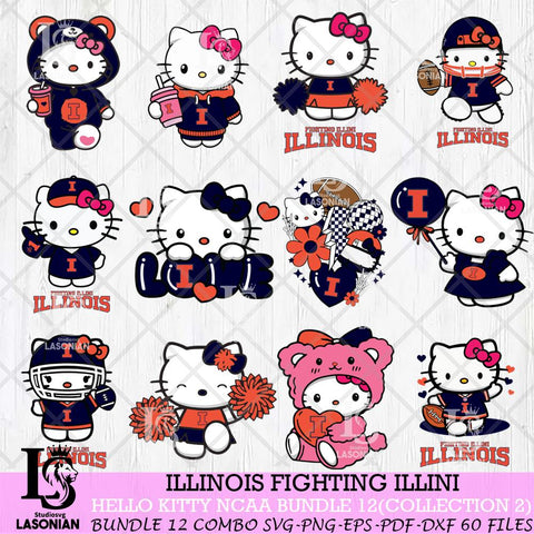 Illinois Fighting Illini Hello Kitty Bundle 12 SVG Svg Eps Dxf Png File, Digital Download, Instant Download