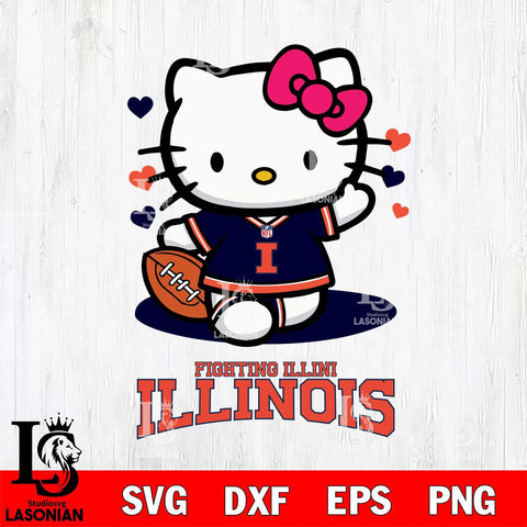 Illinois Fighting Illini Hello Kitty NCAA 3 Svg Eps Dxf Png File, Digital Download, Instant Download