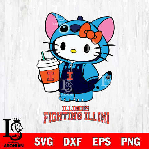 Illinois Fighting Illini Hello Kitty Stitch Svg Eps Dxf Png File, NCAA svg, Digital Download, Instant Download