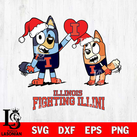 Illinois Fighting Illini Love Bluey Christmas Svg Eps Dxf Png File, Digital Download