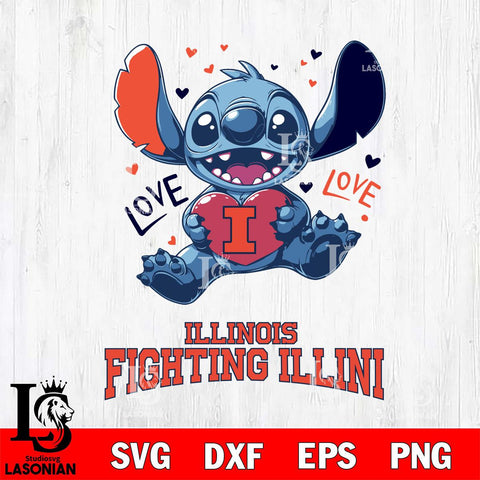 Illinois Fighting Illini Love Stitch, Svg Eps Dxf Png File, Digital Download