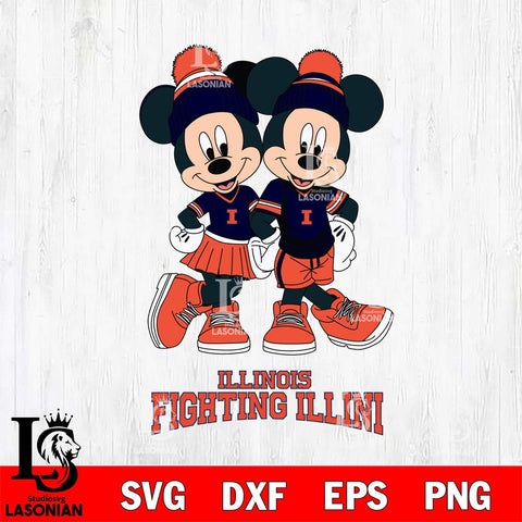 Illinois Fighting Illini Mickey And Minnie Mouse Football Svg Eps Dxf Png File, NCAA svg , File Cut , Digital Download , Instant Download, Cut Svg Files