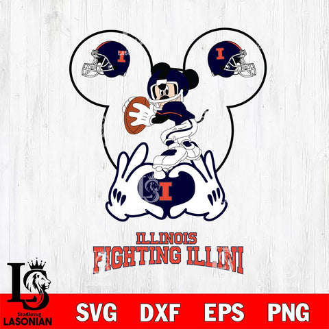 Illinois Fighting Illini Mickey Heart Rugby Svg Eps Dxf Png File, Digital Download ,Instant Download, Cricut File