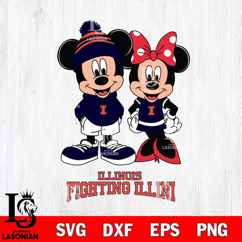 Illinois Fighting Illini Mickey Minnie Mouse Cute Football Svg Eps Dxf Png File, NCAA svg , File Cut , Digital Download , Instant Download, Cut Svg Files