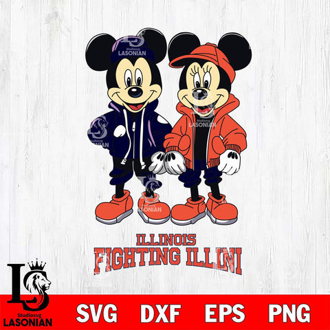 Illinois Fighting Illini Mickey Minnie Mouse Football Svg Eps Dxf Png File, NCAA svg , File Cut , Digital Download , Instant Download, Cut Svg Files