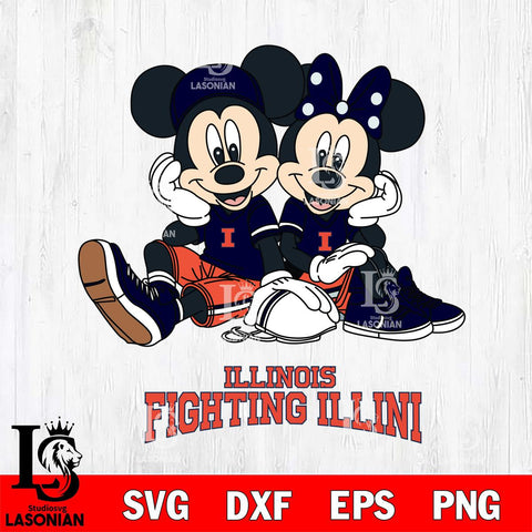 Illinois Fighting Illini Mickey Minnie Mouse Football Sit Svg Eps Dxf Png File, NCAA svg , File Cut , Digital Download , Instant Download, Cut Svg Files