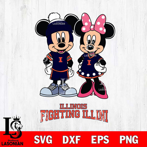 Illinois Fighting Illini Mickey Minnie Mouse Pink Svg Eps Dxf Png File, NCAA svg , File Cut , Digital Download , Instant Download, Cut Svg Files