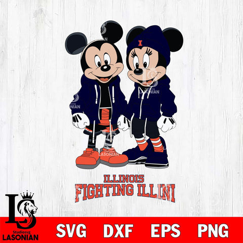 Illinois Fighting Illini Mickey Minnie Mouse Rugby Svg Eps Dxf Png File, NCAA svg , File Cut , Digital Download , Instant Download, Cut Svg Files