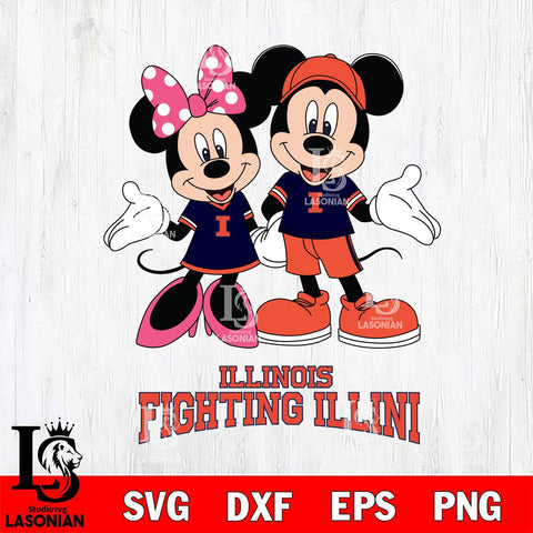 Illinois Fighting Illini Mickey Minnie Mouse Sport Svg Eps Dxf Png File, NCAA svg , File Cut , Digital Download , Instant Download, Cut Svg Files