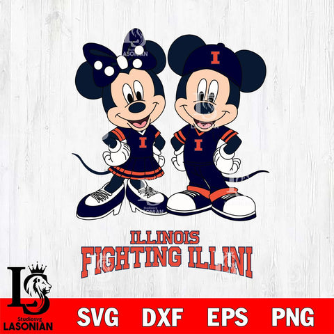 Illinois Fighting Illini Mickey Minnie Mouse rugby ball Svg Eps Dxf Png File, NCAA svg , File Cut , Digital Download , Instant Download, Cut Svg Files