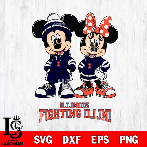 Illinois Fighting Illini Mickey Minnie Rugby Hoodie Svg Eps Dxf Png File, NCAA svg , File Cut , Digital Download , Instant Download, Cut Svg Files