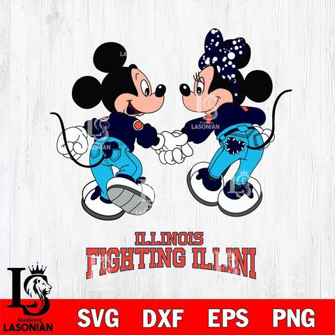 Illinois Fighting Illini Mickey Minnie Valentine Rugby Svg Eps Dxf Png File, Digital Download ,Instant Download, Cricut File