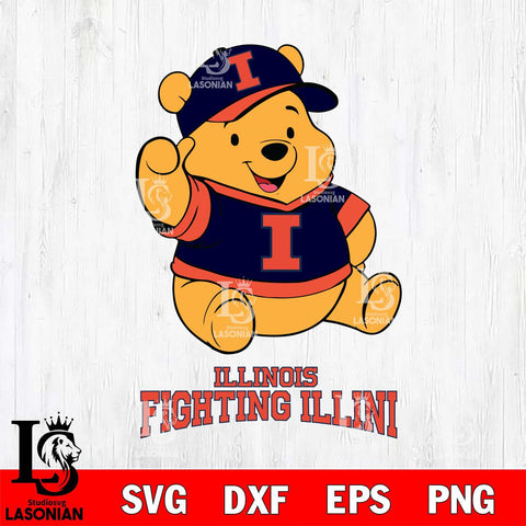 Illinois Fighting Illini Pooh Bear Disney, Svg Eps Dxf Png File, Digital Download