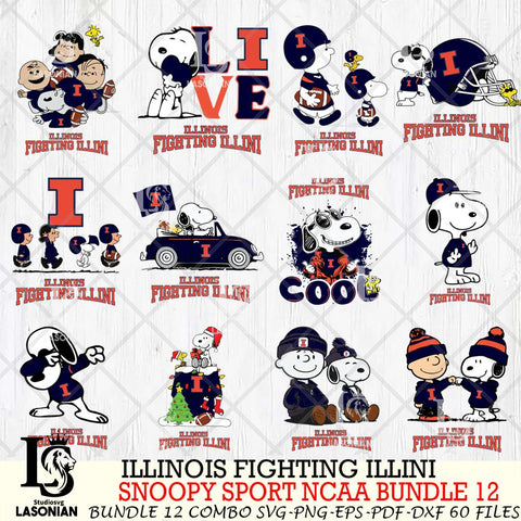 Illinois Fighting Illini  Snoopy NCAA Bundle 12 SVG Svg Eps Dxf Png File, Digital Download